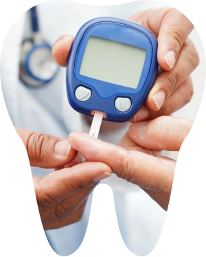 Health Connection Hand holding glucose meter showing health connection